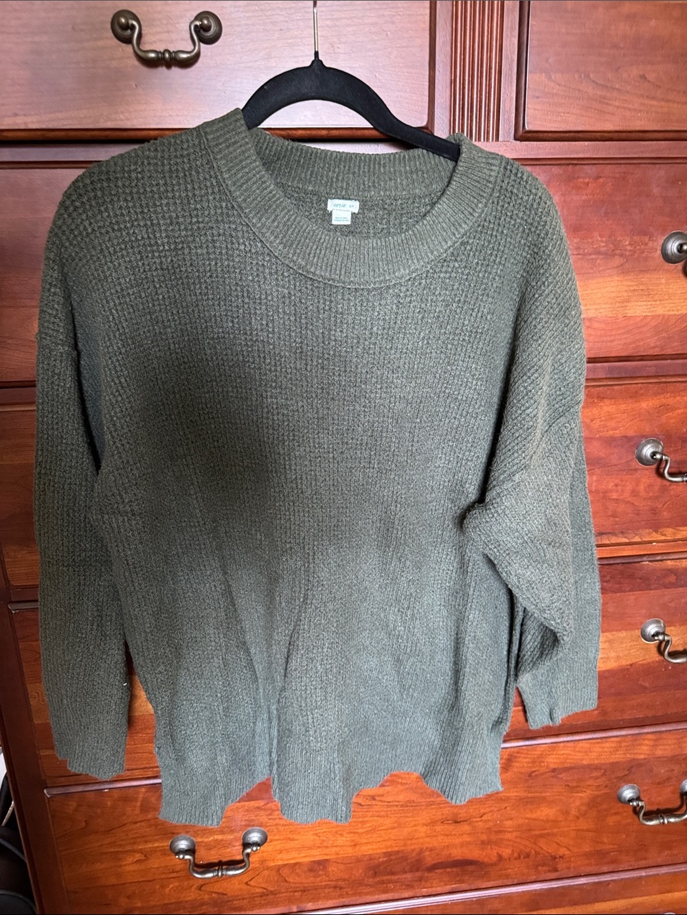 aerie Forest Green Oversized Waffle-Knit Crewneck Sweater size small